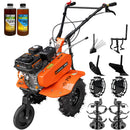 Motosapa Evotools T705 motor 7 CP 2+1 viteze latime lucru 84 cm freze roti cauciuc roata frontala roti metal plug arat rarita reglabila plug cartofi cultivator 2l ulei