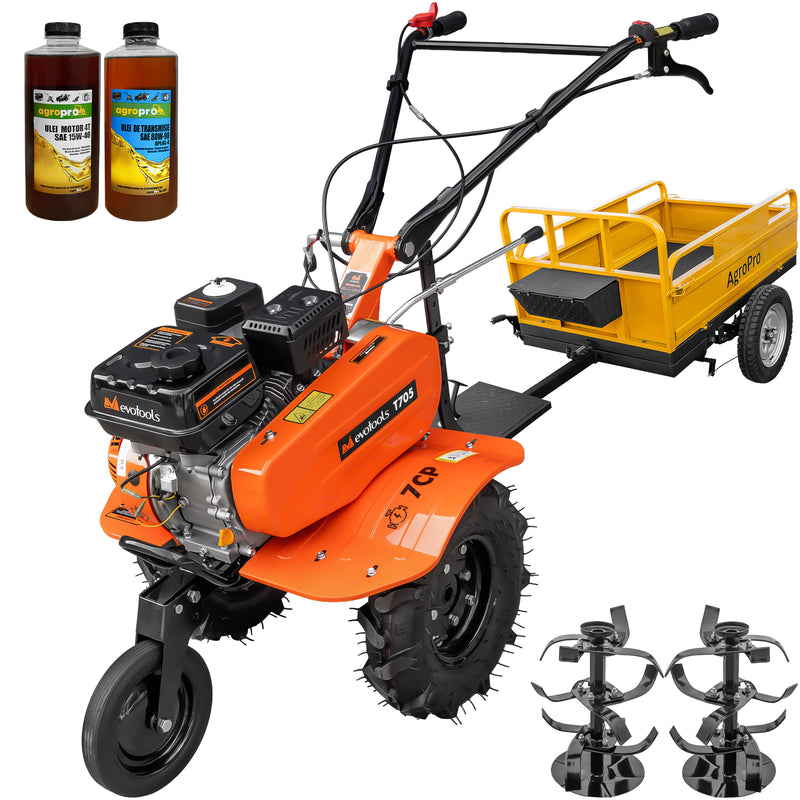 Motosapa Evotools T705 motor 7 CP 2+1 viteze latime lucru 84 cm freze roti cauciuc roata frontala remorca 2l ulei