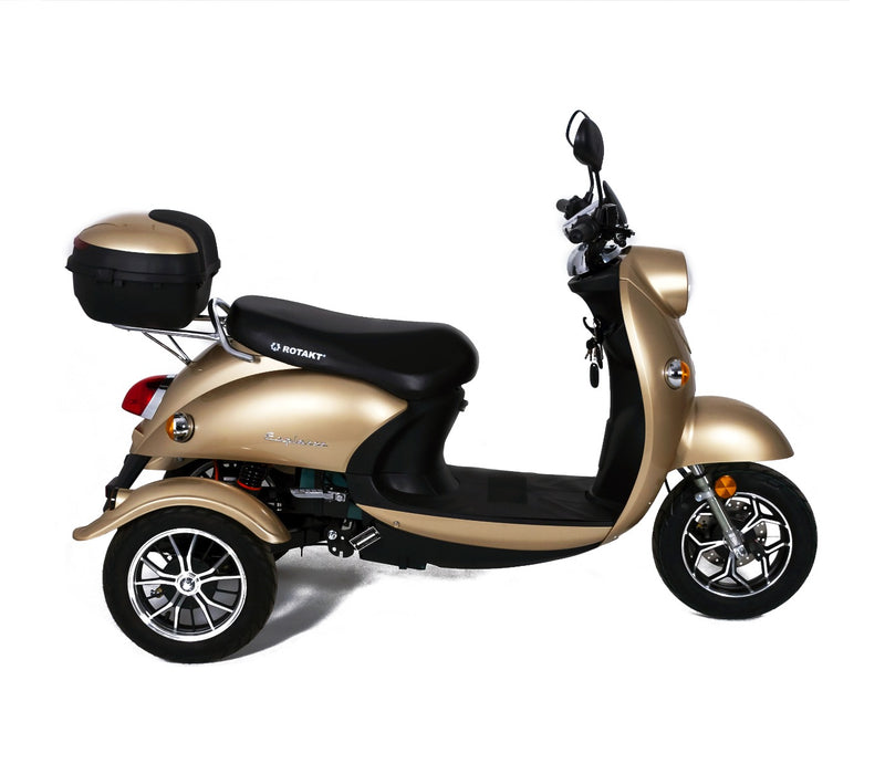 Tricicleta electrica Rotakt Explorer putere 1000W viteza 25 km/h autonomie 45 km acumulatori 60V/20Ah greutate admisa 251kg fara permis