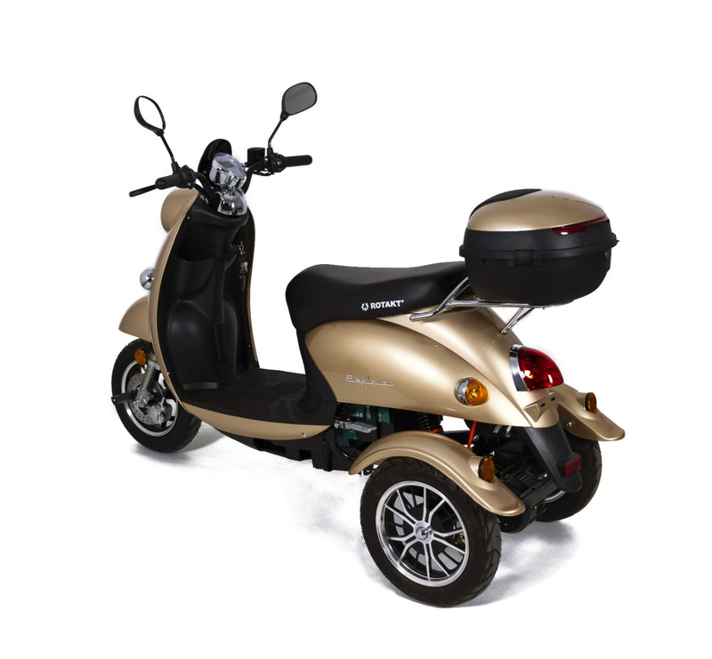 Tricicleta electrica Rotakt Explorer putere 1000W viteza 25 km/h autonomie 45 km acumulatori 60V/20Ah greutate admisa 251kg fara permis