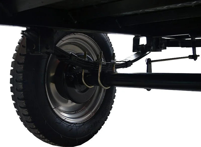 Remorca motocultor Rotakt Katana REM400-1 basculabila capacitate incarcare 400 kg roti 4.00-12 cuva 128x89x31 cm cutie scule frana mecanica