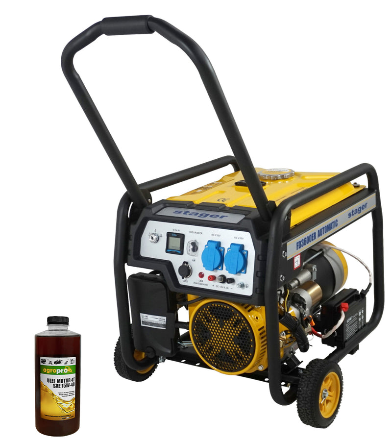 Generator curent Stager FD 3600ER putere 3 kW 230V benzina pornire electrica AVR permite automatizarea 1l ulei motor AgroPro