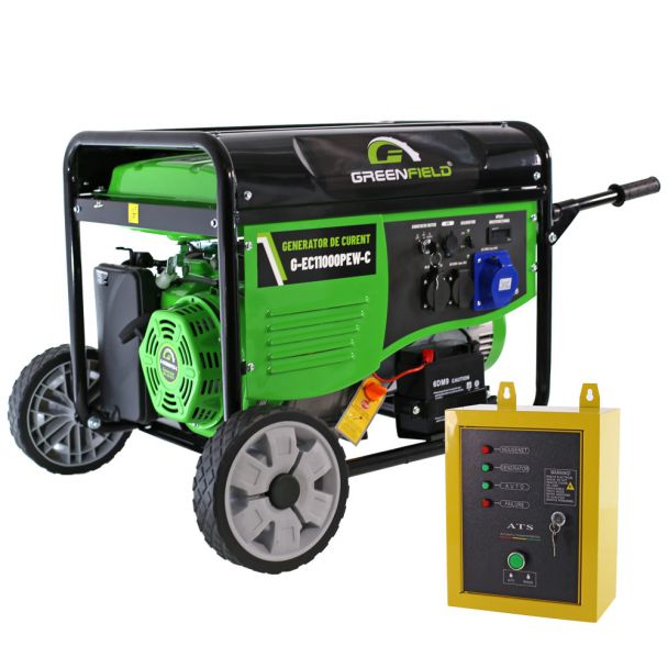 Generator de curent pe benzina Greenfield G-EC11000PEW-C+ATS_11000 portabil 230V 9.2 kVA pornire electrica automatizata cu panou ATS