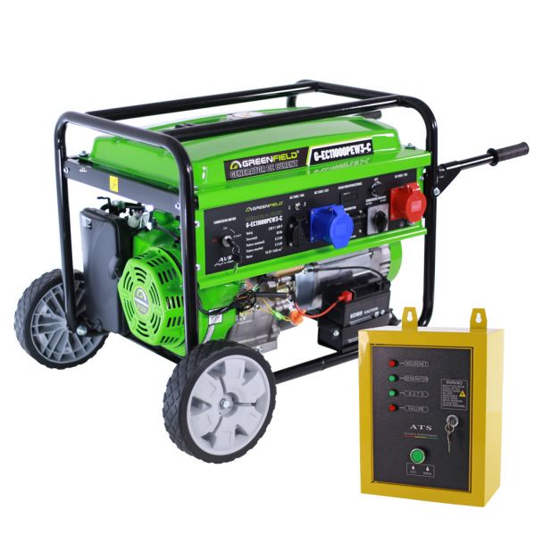 Generator de curent pe benzina Greenfield G-EC11000PEW3-C+ATS_11000 portabil 400/230V 9.2 kVA pornire electrica automatizata cu panou ATS