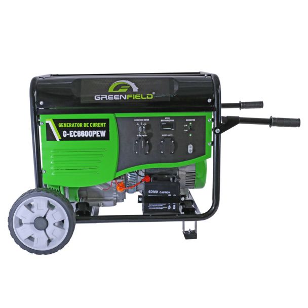 Generator de curent pe benzina Greenfield G-EC6600PEW portabil pornire electrica monofazat 5.5 kVA roti de transport