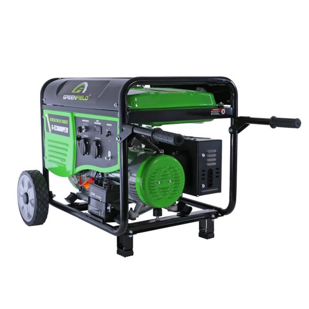 Generator de curent pe benzina Greenfield G-EC6600PEW portabil pornire electrica monofazat 5.5 kVA roti de transport