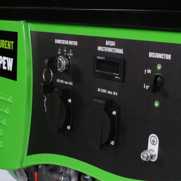 Generator de curent pe benzina Greenfield G-EC6600PEW portabil pornire electrica monofazat 5.5 kVA roti de transport