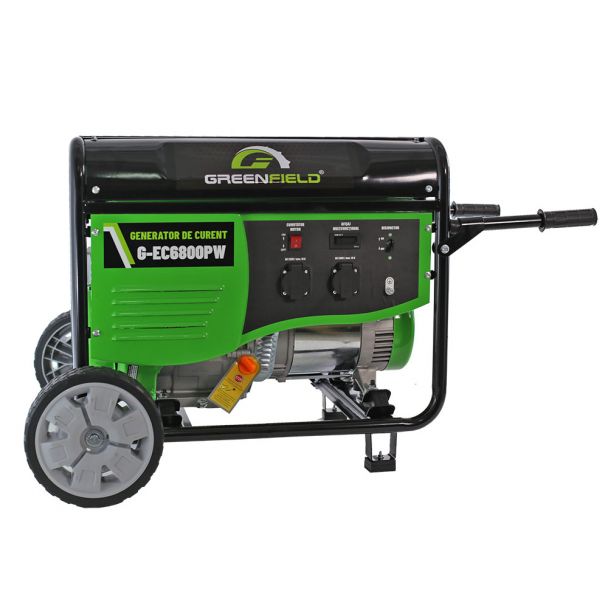 Generator de curent pe benzina Greenfield G-EC6800PW portabil pornire manuala monofazat 6.1 kVA cu roti