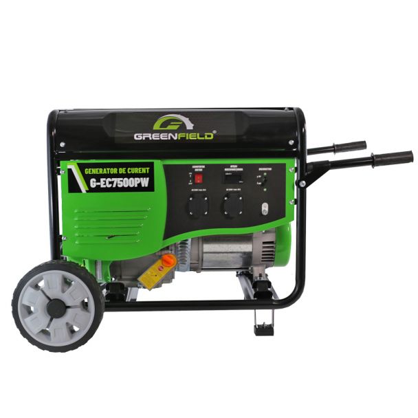 Generator de curent pe benzina Greenfield G-EC7500PW portabil pornire manuala monofazat 7 kVA roti de transport