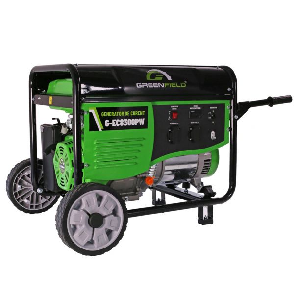 Generator de curent pe benzina Greenfield G-EC8300PW portabil pornire manuala monofazat 7.7 kVA roti transport