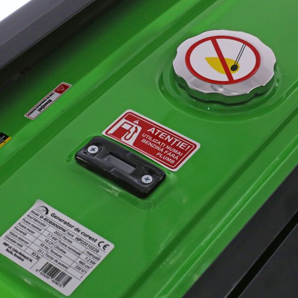 Generator de curent pe benzina Greenfield G-EC8300PW portabil pornire manuala monofazat 7.7 kVA roti transport