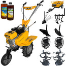 Motosapa AgroPro G750 motor 8 CP benzina 2+1 viteze latime lucru 60-80 cm freze roti cauciuc 4.00x8" roti metal plug arat rarita reglabila plug cartofi cultivator remorca 2l ulei