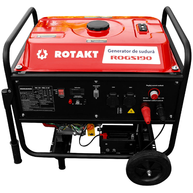 Generator de curent cu sudura Rotakt ROGS190 putere 15 CP benzina pornire electrica roti transport rezervor 25 L