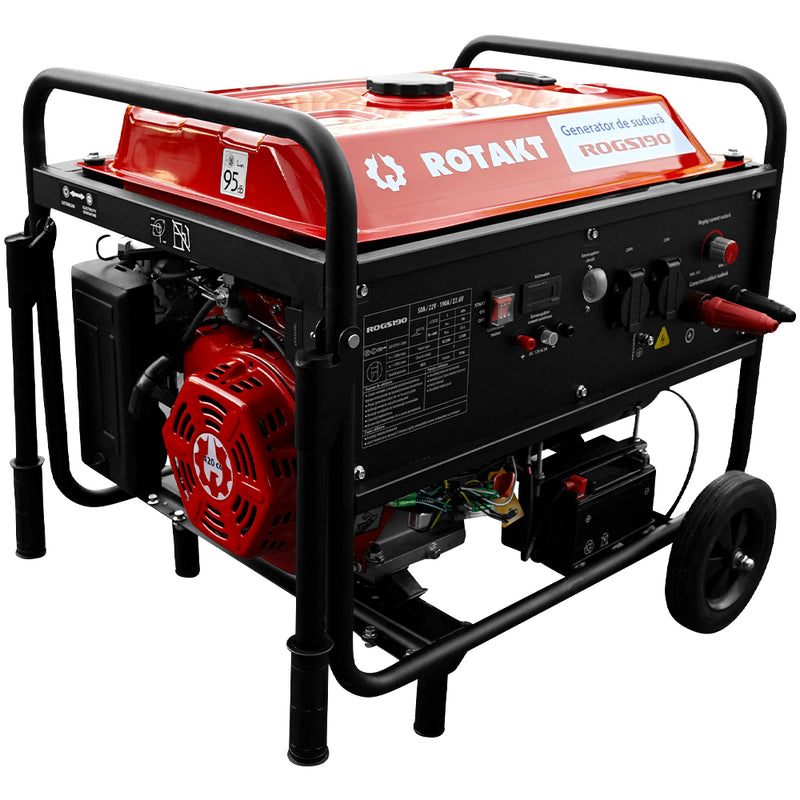 Generator de curent cu sudura Rotakt ROGS190 putere 15 CP benzina pornire electrica roti transport rezervor 25 L