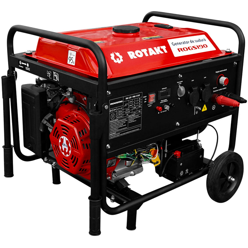 Generator de curent cu sudura Rotakt ROGS190 putere 15 CP benzina pornire electrica roti transport rezervor 25 L