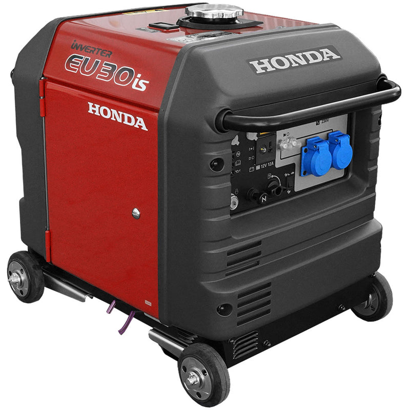 Pachet generator curent Honda EU30iS1 GA6 GW1 putere 3kW 230 V tip inverter benzina pornire electrica silentios roti transport +  lanterna LED magnetica AgroPro