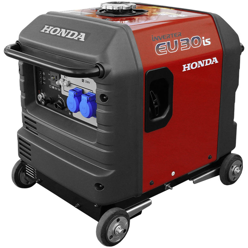 Pachet generator curent Honda EU30iS1 GA6 GW1 putere 3kW 230 V tip inverter benzina pornire electrica silentios roti transport +  lanterna LED magnetica AgroPro