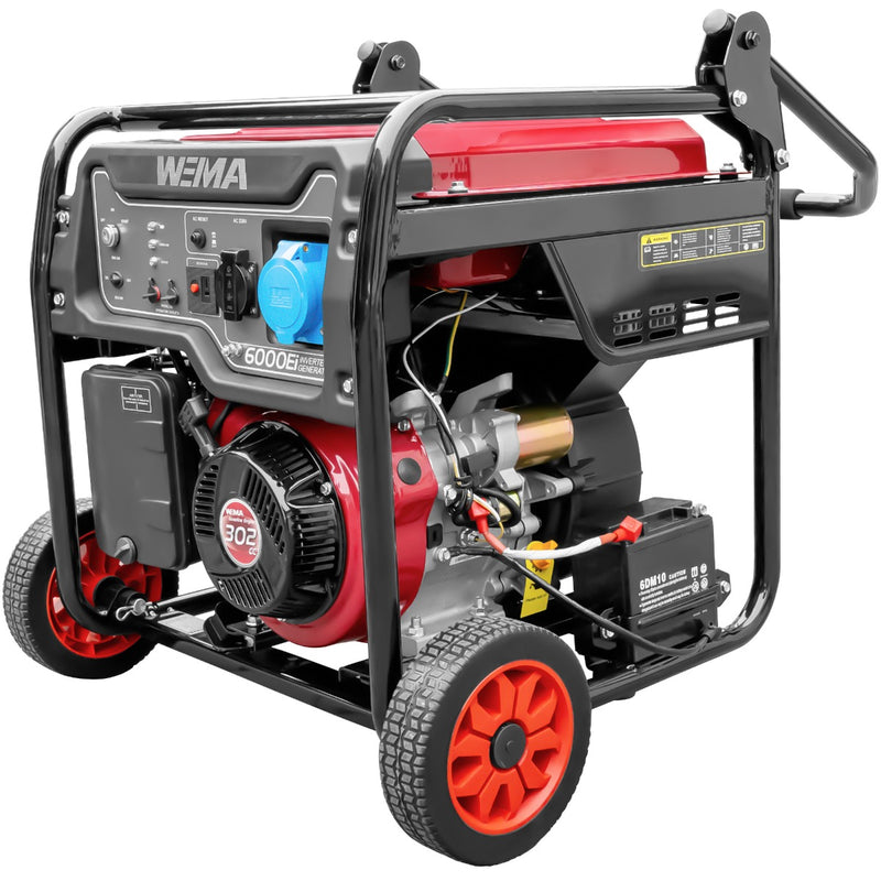 Generator curent Weima WM 6000iE Inverter motor 5.5 CP 4 timpi putere maxima 5.5kVA 230V benzina rezervor 20 l functie ECO MODE pornire electrica roti si maner transport