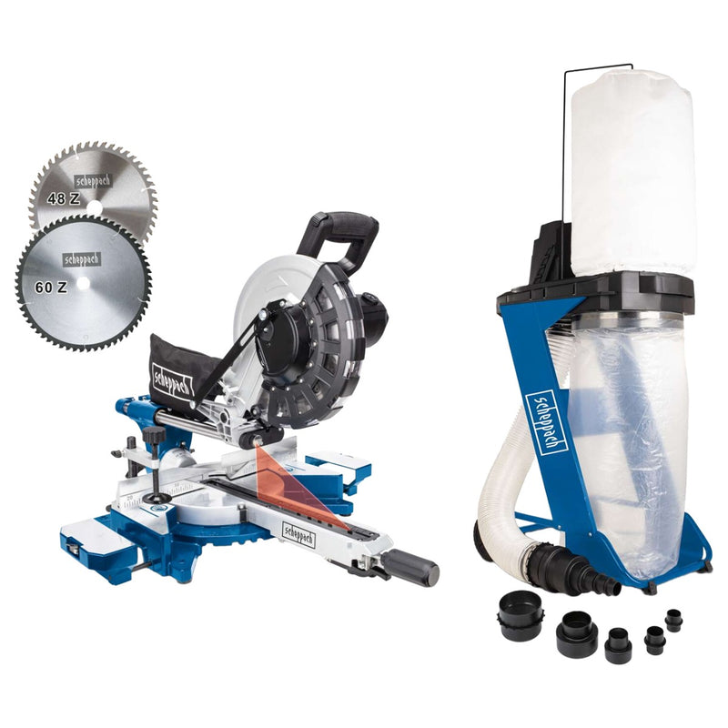 Fierastrau debitat Scheppach HM 254 putere 2000 W turatie 4500 rpm panza 255 mm + Aspirator rumegus Scheppach DC 500