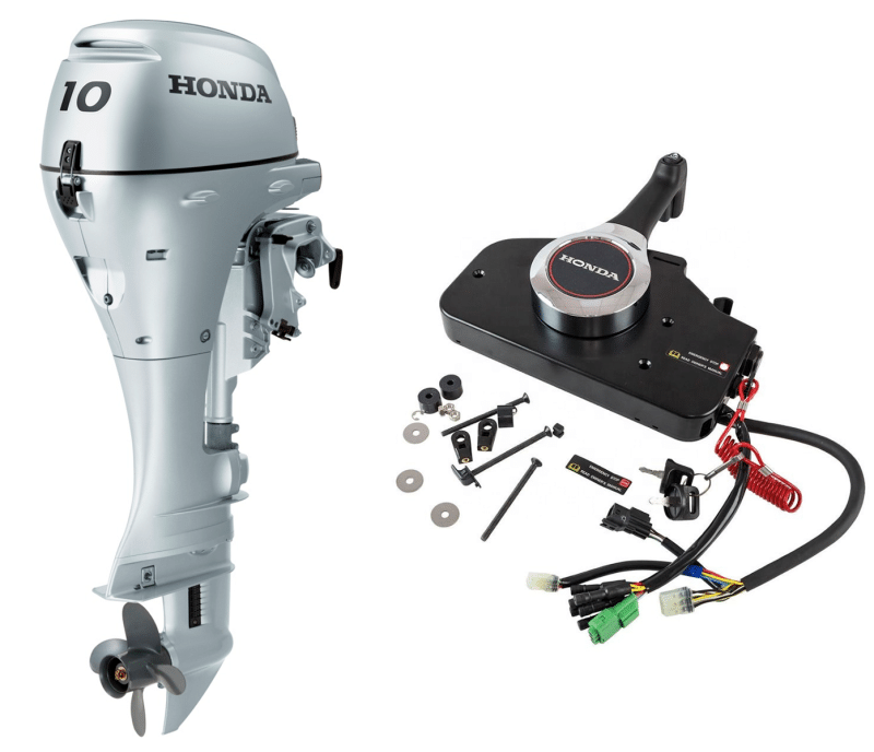 Motor barca Honda BF10 XRU cu mansa cizma extra lunga 10 CP 4T pornire electrica rezervor si linie incluse elice aluminiu cu 4 aripi port incarcare 12A