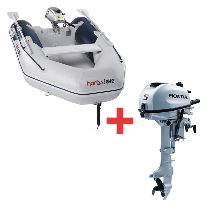 Pachet Barca pneumatica Honda Honwave T32-IE3 cu podina de inalta presiune greutate 39 kg 4 pasageri lungime 3.205 m + Motor barca Honda BF5 SHU cu Eche cizma scurta 5 CP