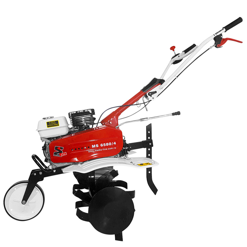 Motosapa Media Line MS 6580 motor 7 CP latime lucru 80 cm 2+1 viteze freze rarita fixa fara roti cauciuc roti metal plug arat rarita reglabila plug cartofi cultivator remorca 2l ulei