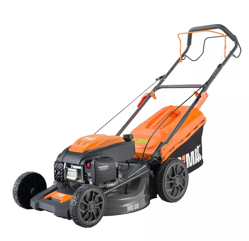 Masina de tuns gazon O'MAC MG 60 motor RV210-S 6 CP 209 cc autopropulsie reglare centralizata 7 trepte latime taiere 51 cm cos 60 l 4 in 1 functii mulcire colectare descarcare laterala descarcare spate