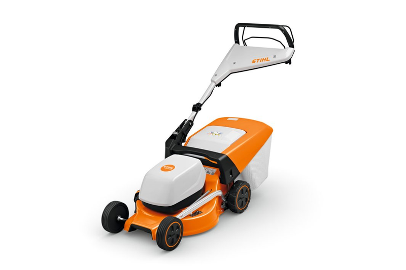 Masina de tuns gazonul STIHL RMA 248.3 T latime taiere 46 cm cos colector 52 L sistem AK cu acumulator AK 30 S si incarcator AL 101