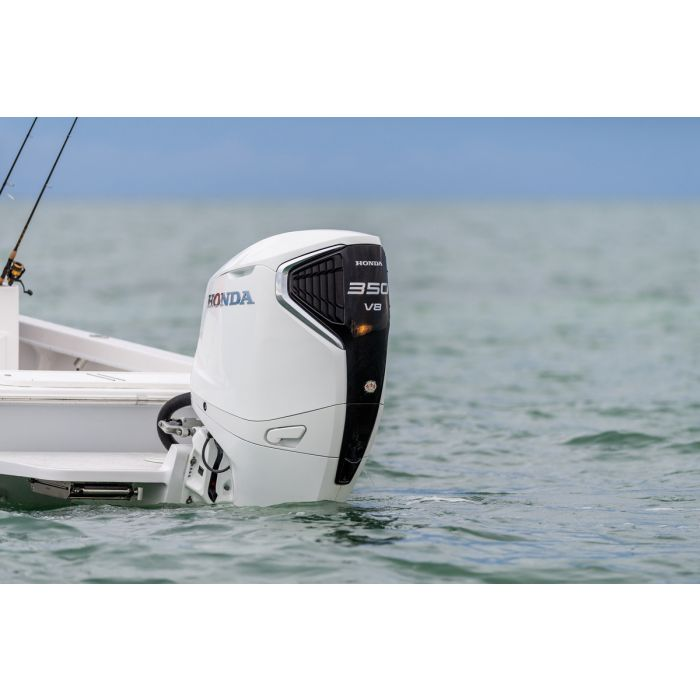 Motor barca Honda BF350 XCDU cu mansa cizma lunga DBW 150 CP 4T pornire electrica elice contrarotanta de inox cu 3 aripi port incarcare 70A-Argintiu Aquamarine