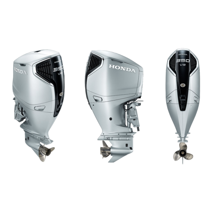 Motor barca Honda BF350 UDU cu mansa cizma extralunga DBW 350 CP 4T pornire electrica elice de inox cu 3 aripi port incarcare 70A-Argintiu Aquamarine
