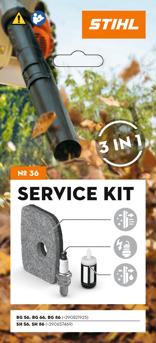 STIHL Kit Service 36 cu filtru de fleece, bujie, filtru de combustibil pentru suflanta BG 56 / BG 66 / BG 86 / BR 200 si aspiratoare cu tocator SH 56 / SH 86 / SR 200