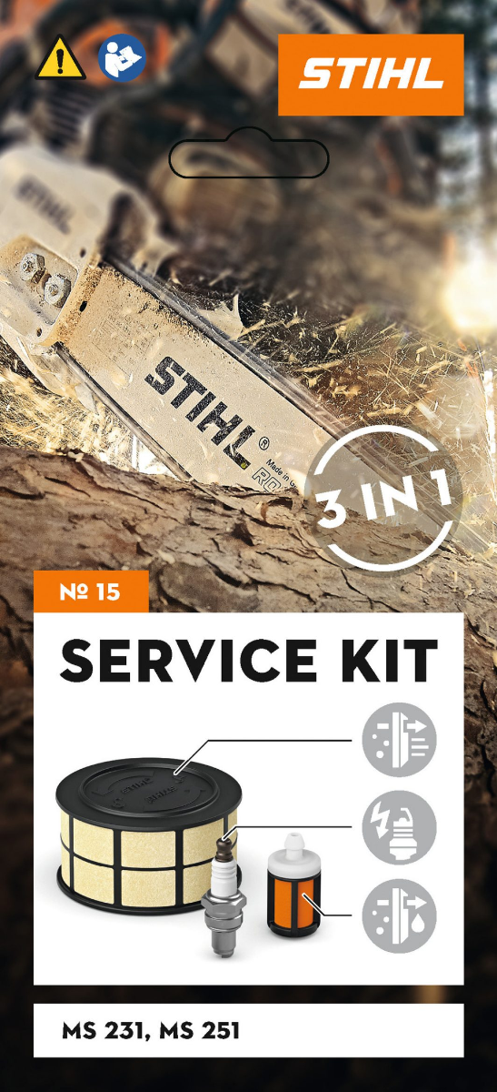 STIHL Kit Service 15 cu filtrul de aer cu fleece, bujie, filtrul de combustibil pentru MS 231 / MS 251