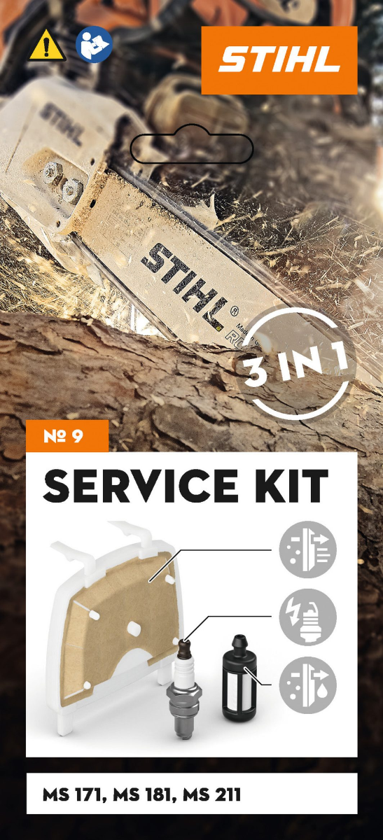STIHL Kit Service 9 cu filtrul de aer cu fleece, bujie, filtrul de combustibil pentru MS 171 / MS 181 / MS 211