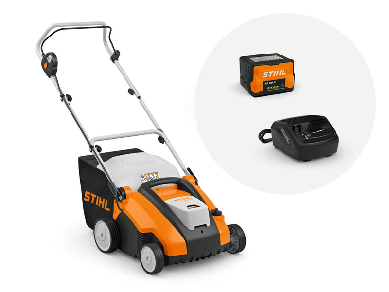Scarificator pe acumulator STIHL RLA 240.0 putere 900W latime lucru 34 cm adancime de lucru 15 mm sistem AK SET cu acumulator AK 30 si incarcator AL 101