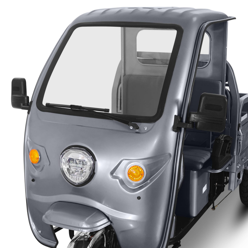 Tricicleta electrica Voltarom Hercules VT5 putere 3900 W 72V 120 AH viteza 25 km/h autonomie 120 km cu cabina fara permis culoare gri