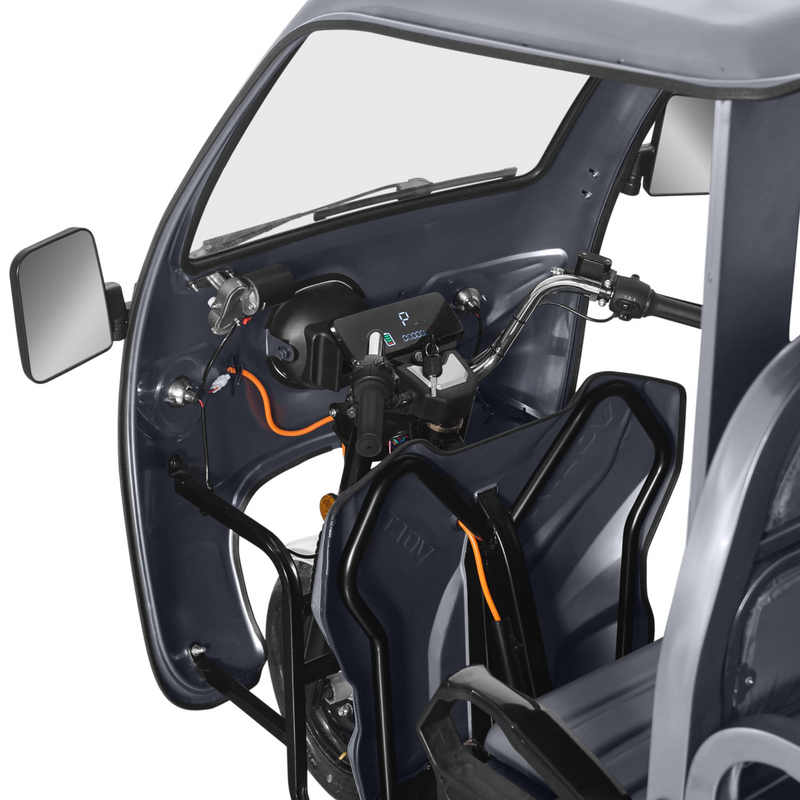 Tricicleta electrica Voltarom Hercules VT5 putere 3900 W 72V 120 AH viteza 25 km/h autonomie 120 km cu cabina fara permis culoare gri