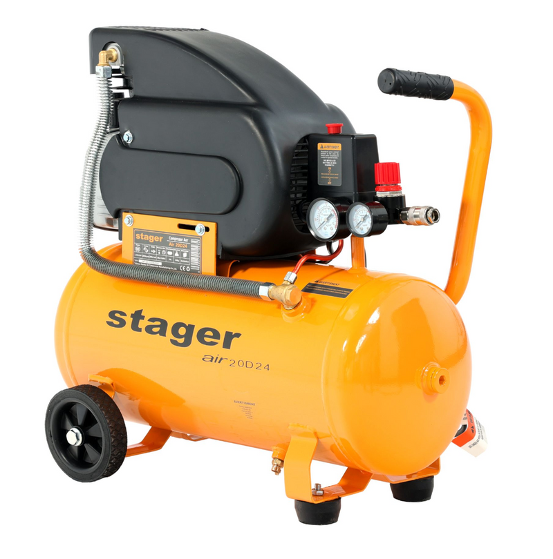 Compresor aer Stager Air 20D24 putere 1.5 kW debit 200 l/min presiune 8 bar rezervor 24L monofazat angrenare directa