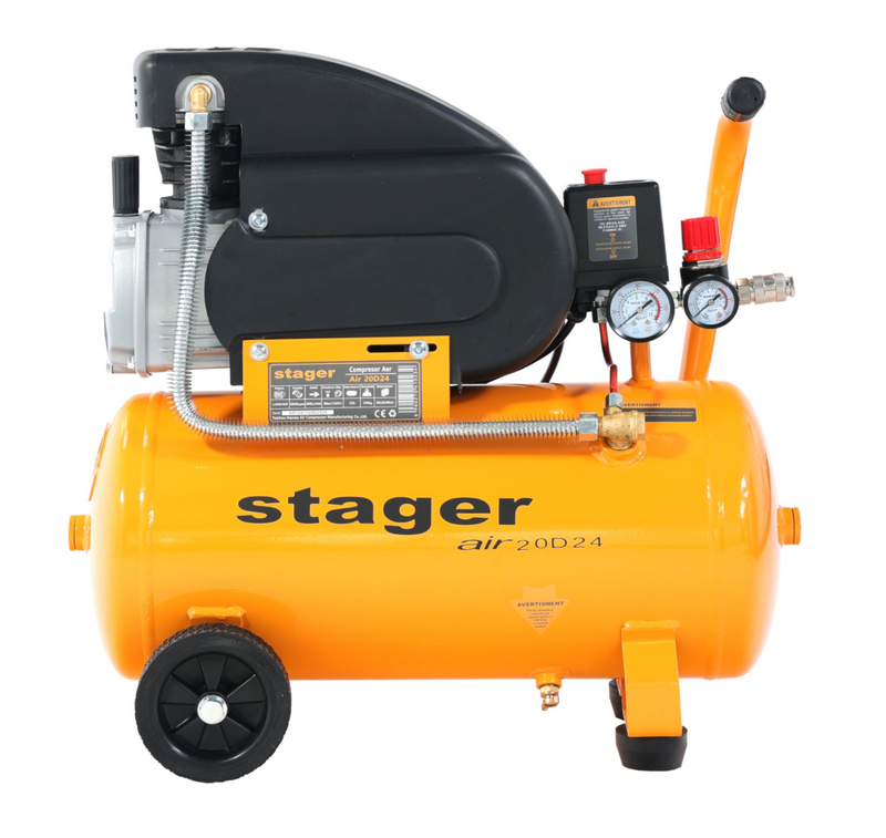 Compresor aer Stager Air 20D24 putere 1.5 kW debit 200 l/min presiune 8 bar rezervor 24L monofazat angrenare directa