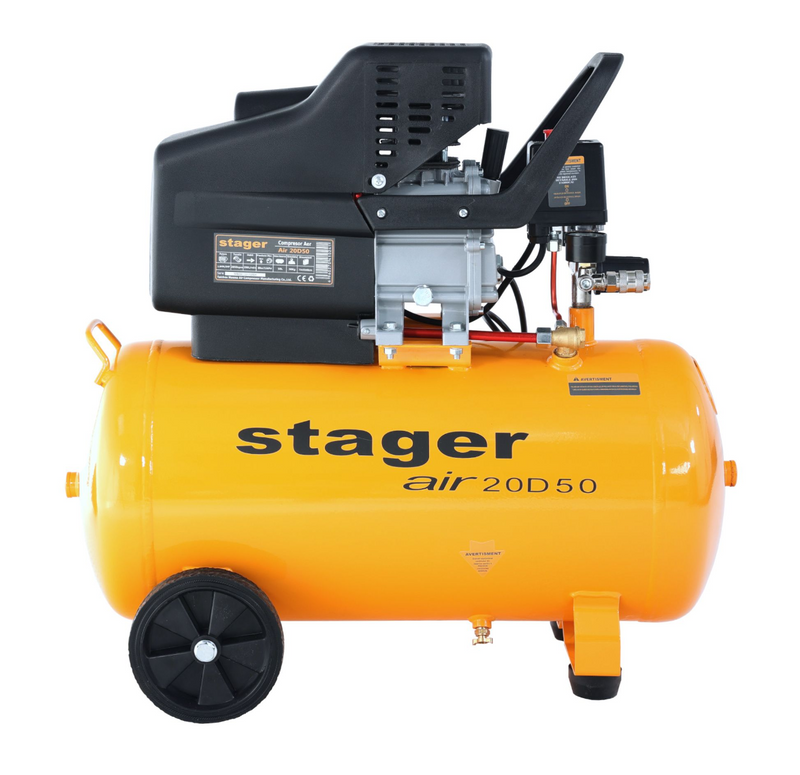Compresor aer Stager Air 20D50 putere 1.5 kW debit 200 l/min presiune 8 bar rezervor 50L monofazat angrenare directa