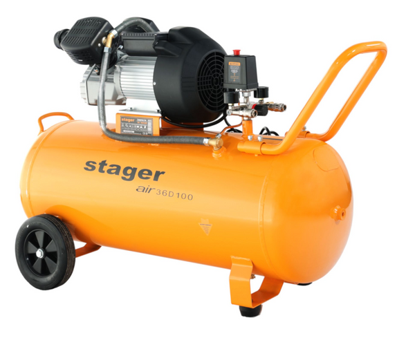Compresor aer Stager Air 36D100 putere 2.2 kW debit 356 l/min presiune 10 bar rezervor 100L monofazat angrenare directa