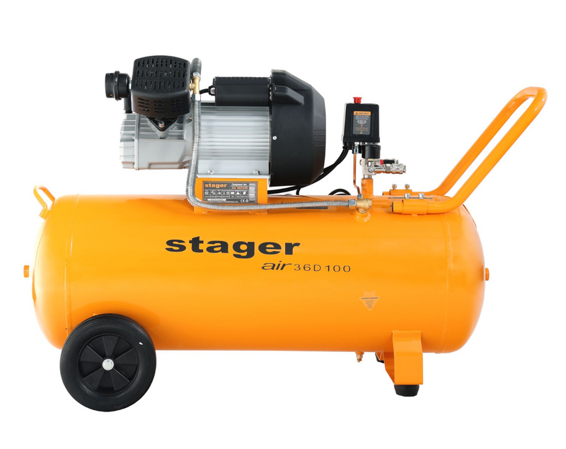 Compresor aer Stager Air 36D100 putere 2.2 kW debit 356 l/min presiune 10 bar rezervor 100L monofazat angrenare directa