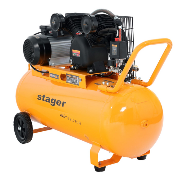 Compresor aer Stager Air 32C100 putere 2.2 kW debit 324 l/min presiune 10 bar rezervor 100L monofazat angrenare curea