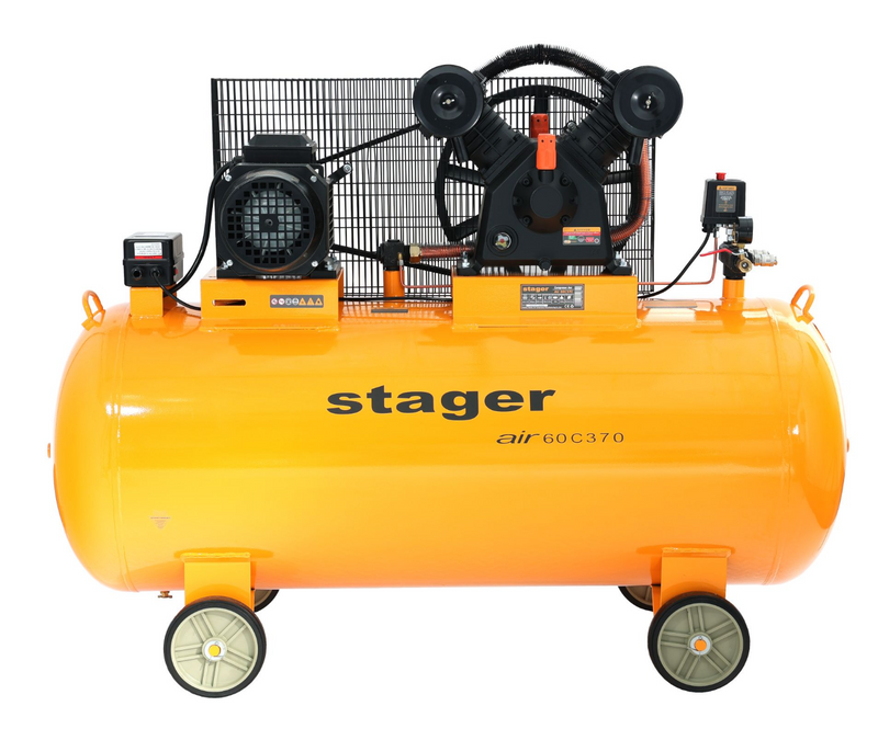 Compresor aer Stager Air 60C370 putere 4 kW debit 600 l/min presiune 10 bar rezervor 370L trifazat angrenare curea