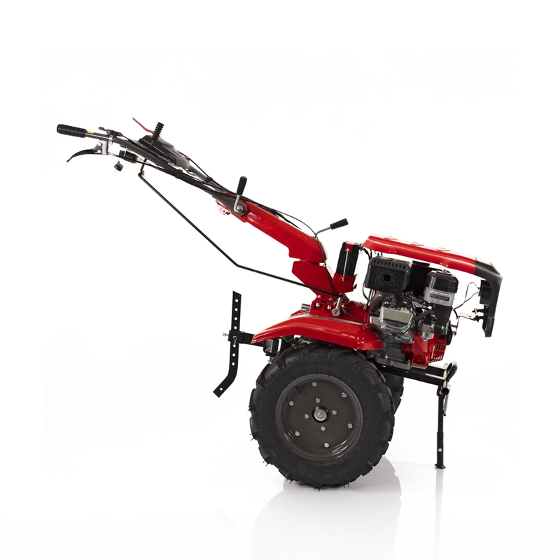 Motocultor Rotakt Ghepard RO10RE-2P motor 10CP 301 cmc benzina 2+1 viteze latime lucru 56-105 cm freze roti cauciuc 5.00-12" pornire electrica 2 prize de putere + Remorca Rotakt Transporter REM600 4x4 capacitate incarcare 600 kg