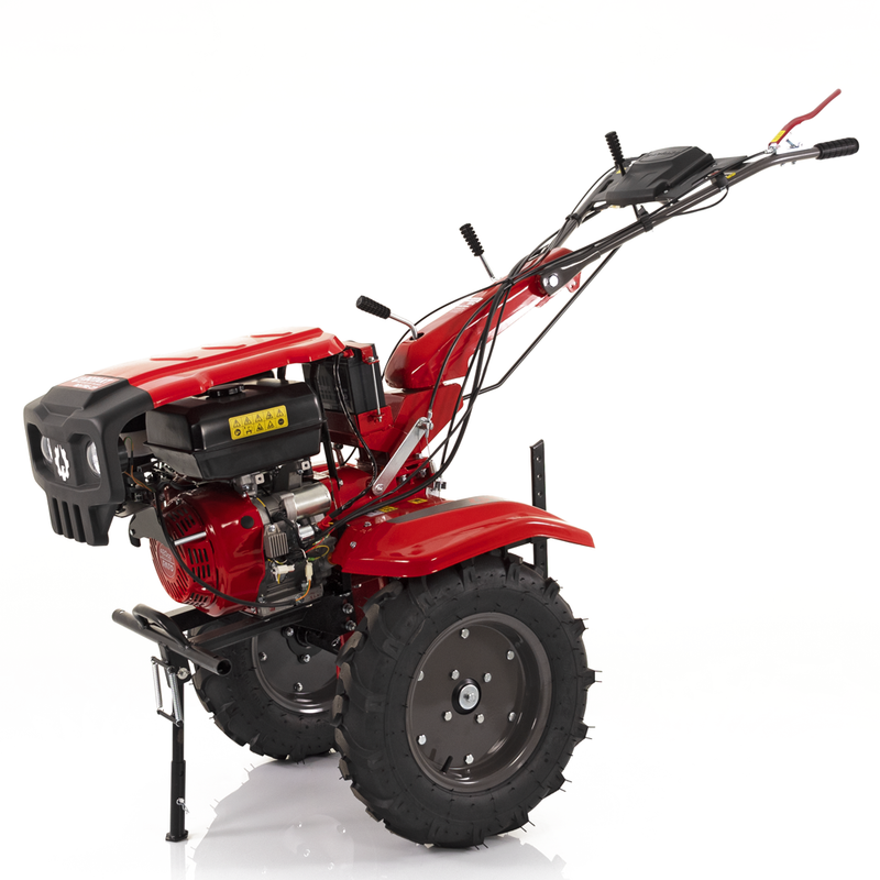 Motocultor Rotakt Goliath RO17RE-2P motor 17CP benzina 2+1 viteze latime lucru 56-135 cm freze roti cauciuc 5.00-12" pornire electrica 2 prize de putere roti metal plug arat rarita reglabila 5l ulei