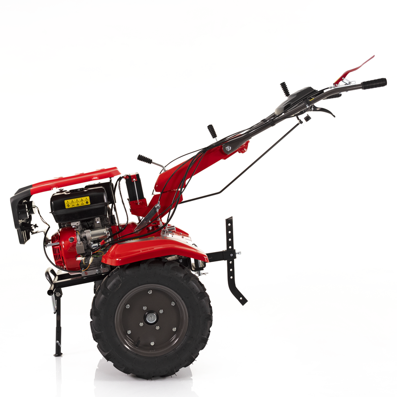 Motocultor Rotakt Goliath RO17RE-2P motor 17CP benzina 2+1 viteze latime lucru 56-135 cm freze roti cauciuc 5.00-12" pornire electrica 2 prize de putere roti metal plug arat rarita reglabila 5l ulei