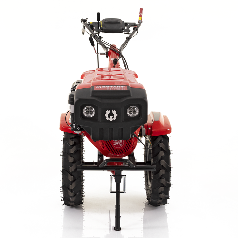 Motocultor Rotakt Goliath RO17RE-2P motor 17CP benzina 2+1 viteze latime lucru 56-135 cm freze roti cauciuc 5.00-12" pornire electrica 2 prize de putere roti metal plug arat rarita reglabila plug cartofi cultivator plug reversibil remorca 5l ulei