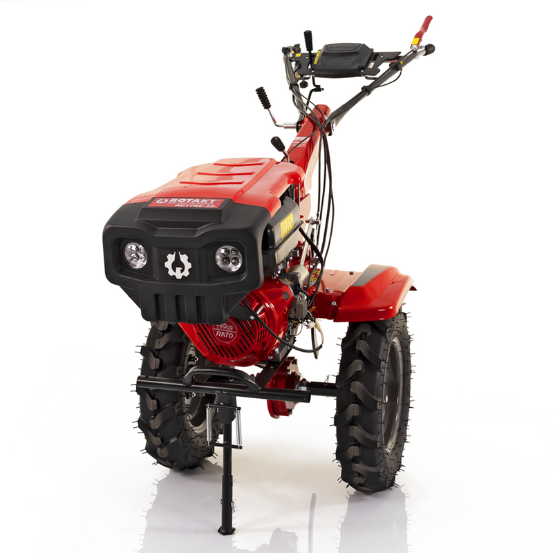 Motocultor Rotakt Goliath RO17RE-2P motor 17CP benzina 2+1 viteze latime lucru 56-135 cm freze roti cauciuc 5.00-12" pornire electrica 2 prize de putere roti metal plug arat rarita reglabila plug cartofi 5l ulei