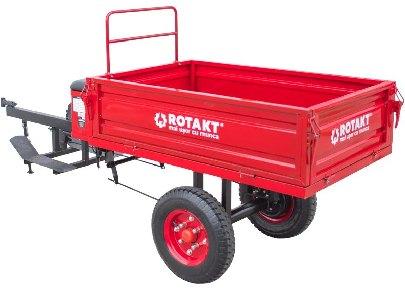 Remorca motocultor Rotakt Dragon REM300S capacitate incarcare 300 kg roti 4.00-8 cuva 110x74x33 cm cutie scule frana mecanica