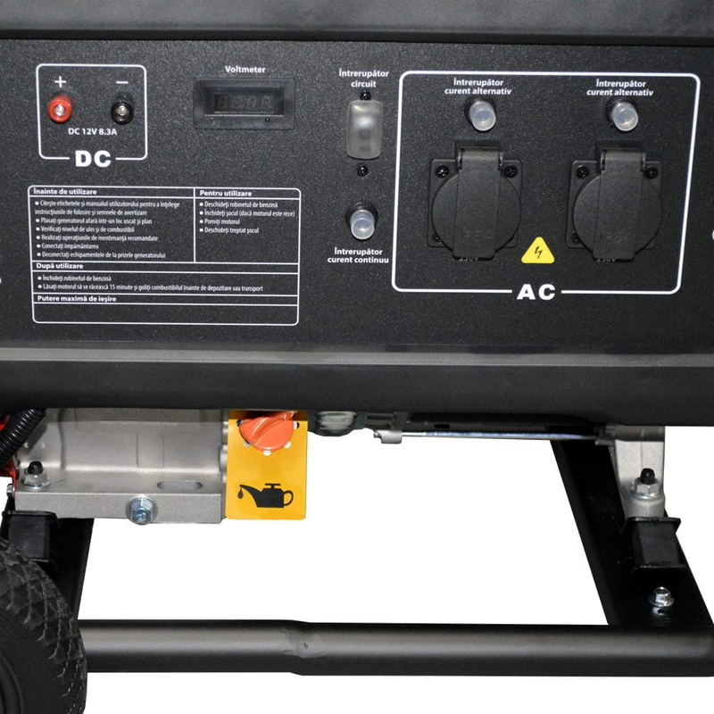 Generator curent Rotakt ROGE5500 putere 13CP benzina pornire manuala AVR voltmetru roti transport rezervor 25 L consum 3,57L/ora